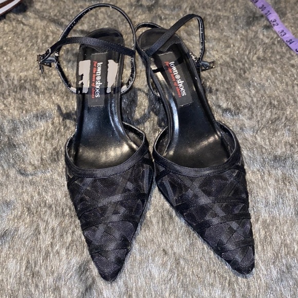 Town Shoes Black sheer satin Kitten Heels Sz 6.5 - Picture 6 of 8